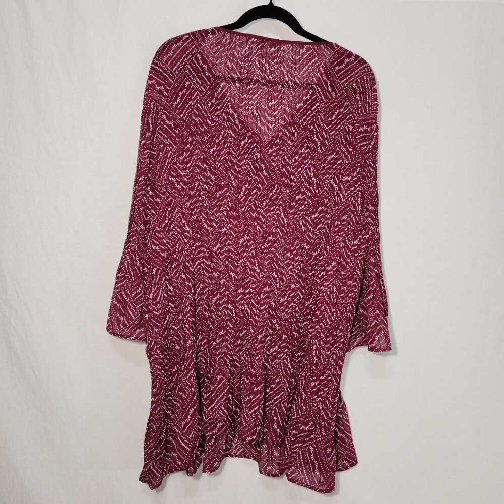 WOMAN WITHIN Flowy Crinkle Pink/White Studs Bell Sleeve Tunic Blouse Top Size 2X - Picture 2 of 16